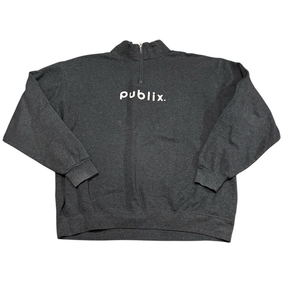 Publix Logo Quarter Zip Pullover Sweatshirt XL Gray Jerzees NuBlend